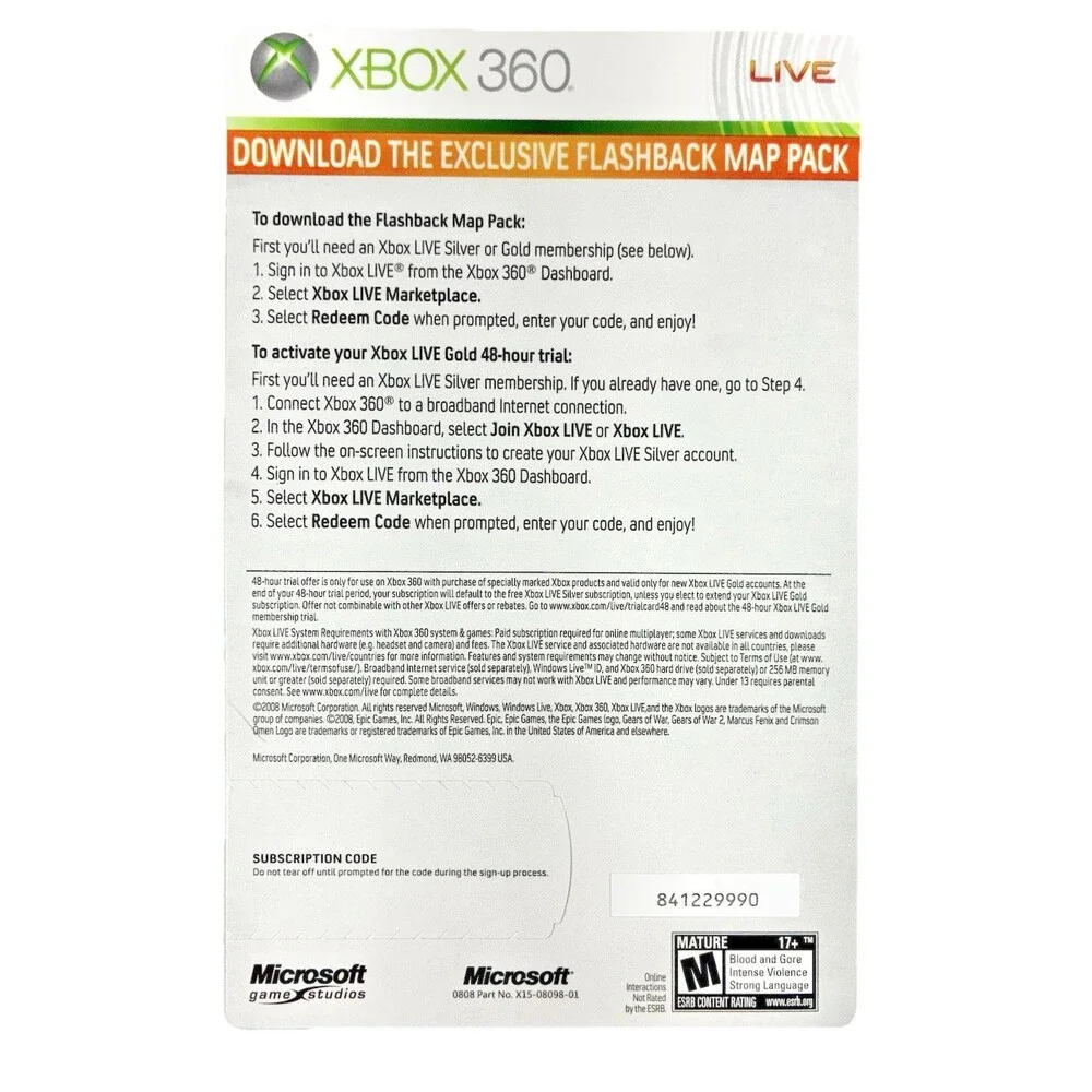 Gears of War 2 Xbox 360 Epic Games 2008 Complete with Manual & Map Pack Tested